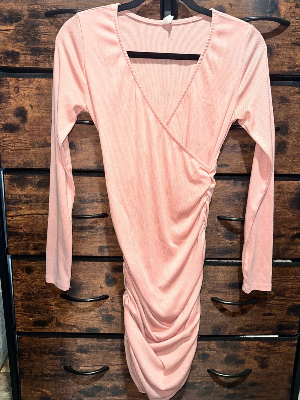 Pinkblush Blush Pink Long Sleeve Ruched Faux-Wrap Dress